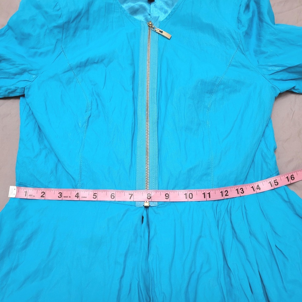 Anthropologie Luii Turquoise Blue Crepe Fitted Peplum Zip Up Jacket Blazer M - Picture 7 of 8